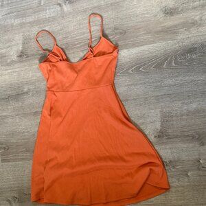 Wild Fable Dress Womens Large Orange Stretch Mini Lettuce Hem Cotton